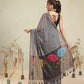 Black Multicolor Rose Digital Printed Chanderi Saree