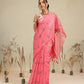 Digital Printed Rose Pink Floral Checks Chanderi Saree