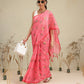 Digital Printed Rose Pink Floral Checks Chanderi Saree