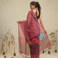 Wine Multicolor Rose Digital Printed Chanderi Saree