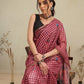 Wine Multicolor Rose Digital Printed Chanderi Saree