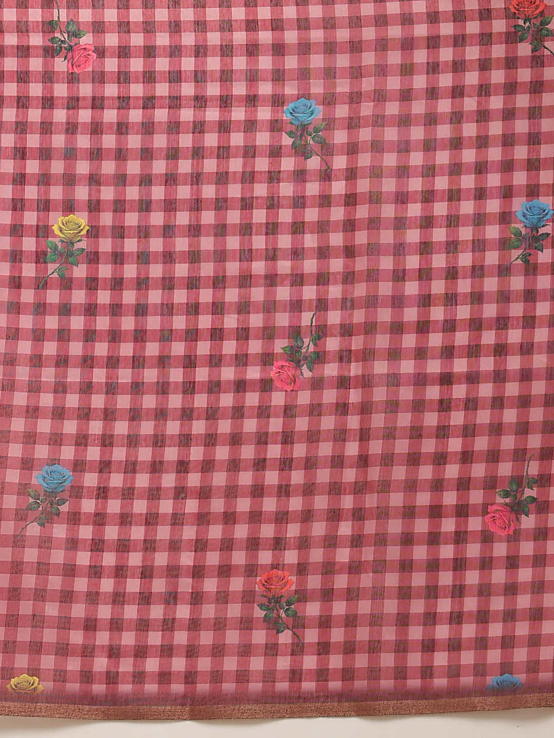 Wine Multicolor Rose Digital Printed Chanderi Saree