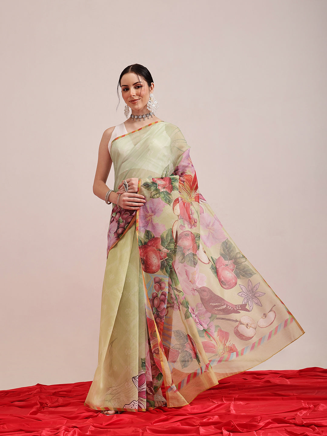 Animal Digital Print Chanderi Saree