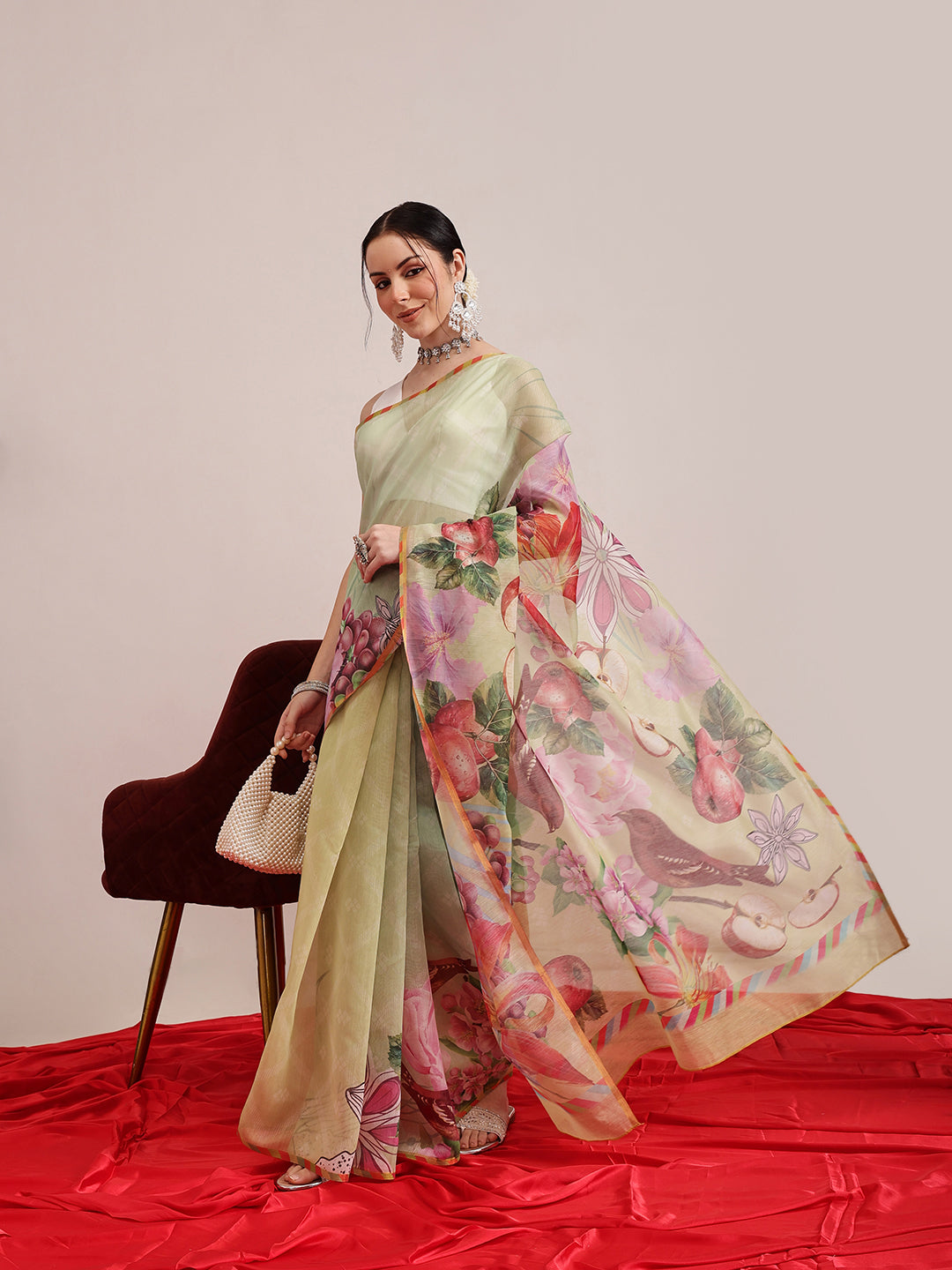 Animal Digital Print Chanderi Saree