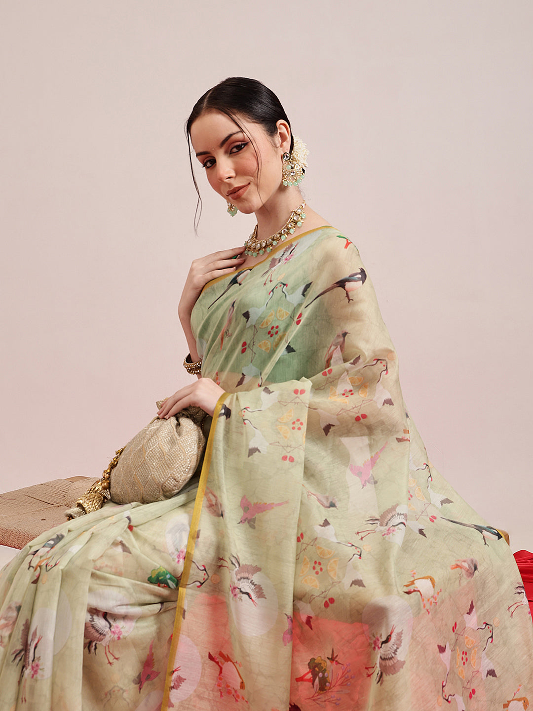 Animal Digital Print Chanderi Saree