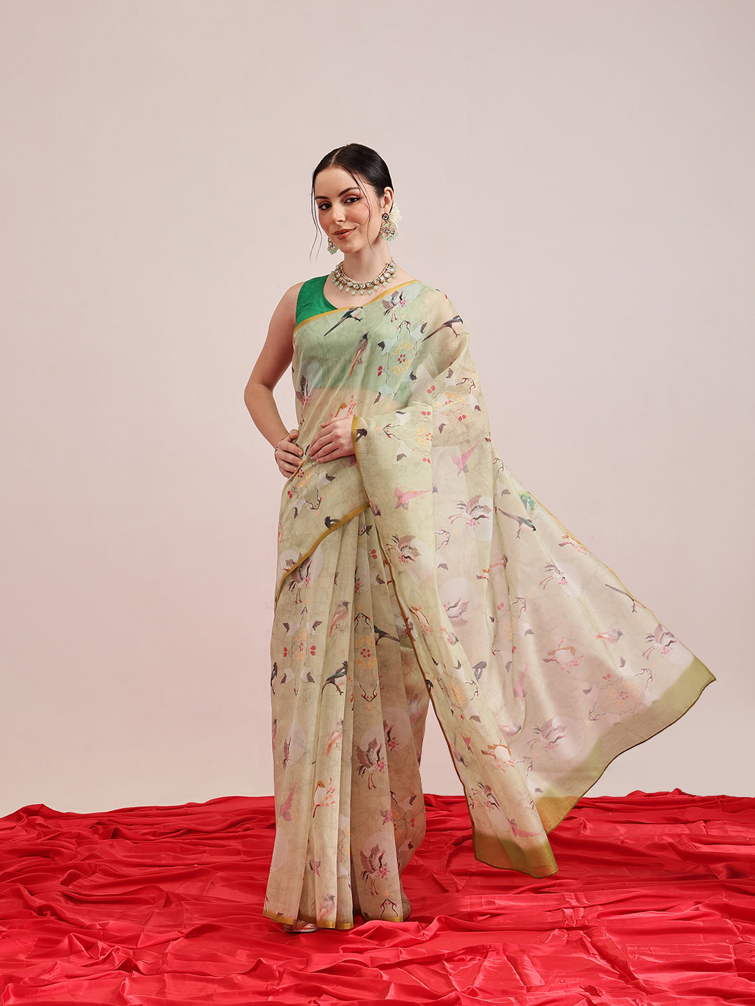 Animal Digital Print Chanderi Saree