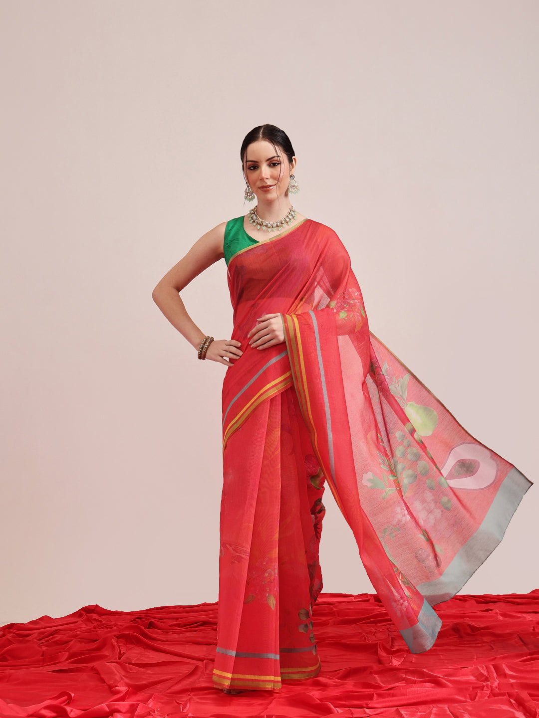 Animal Digital Print Chanderi Saree
