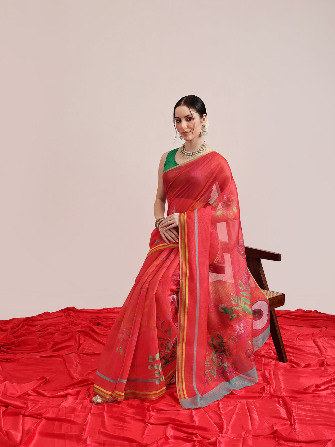 Animal Digital Print Chanderi Saree