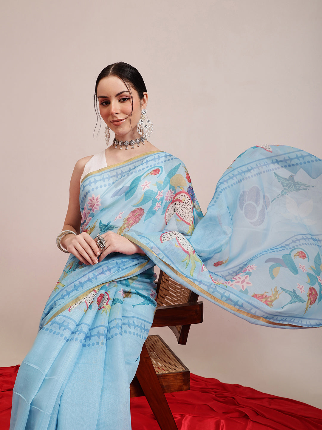 Animal Digital Print Chanderi Saree