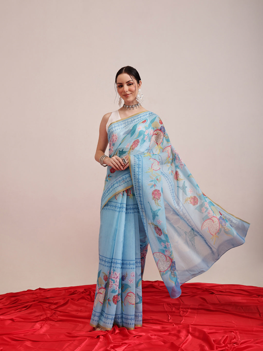 Animal Digital Print Chanderi Saree