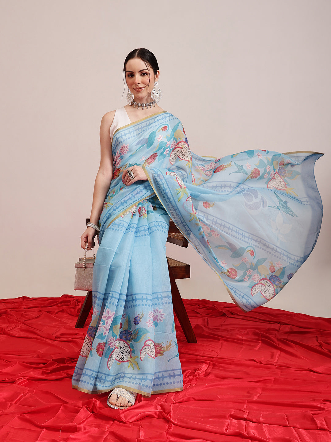 Animal Digital Print Chanderi Saree