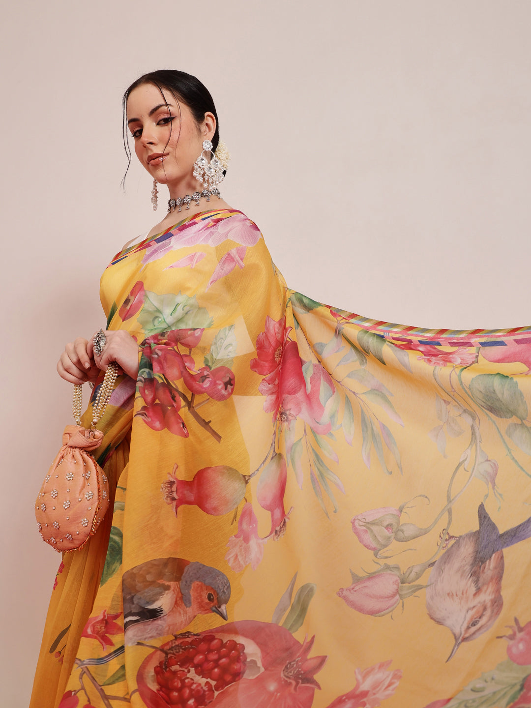 Fruits Printed Chanderi Cotton Saree