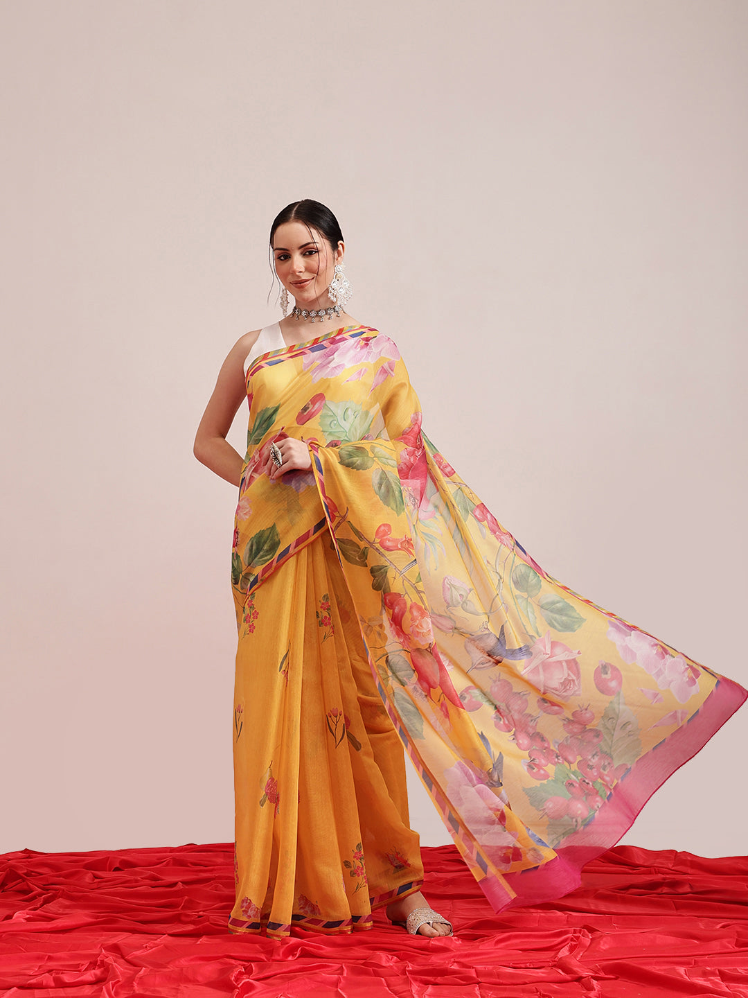 Fruits Printed Chanderi Cotton Saree