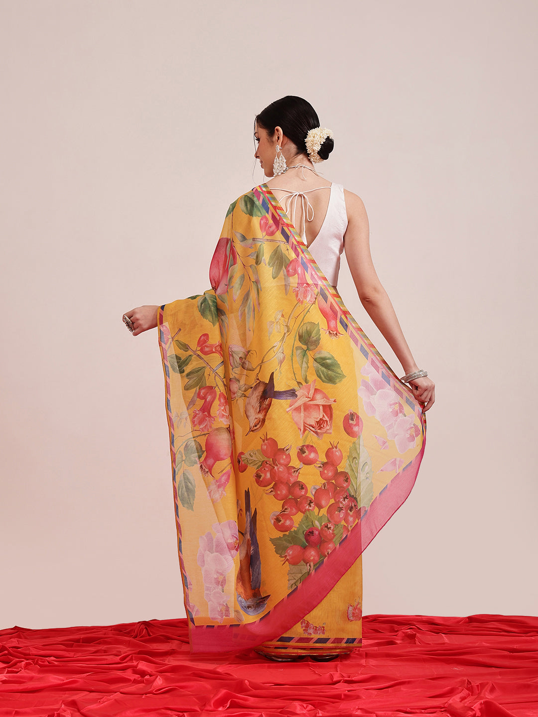 Fruits Printed Chanderi Cotton Saree