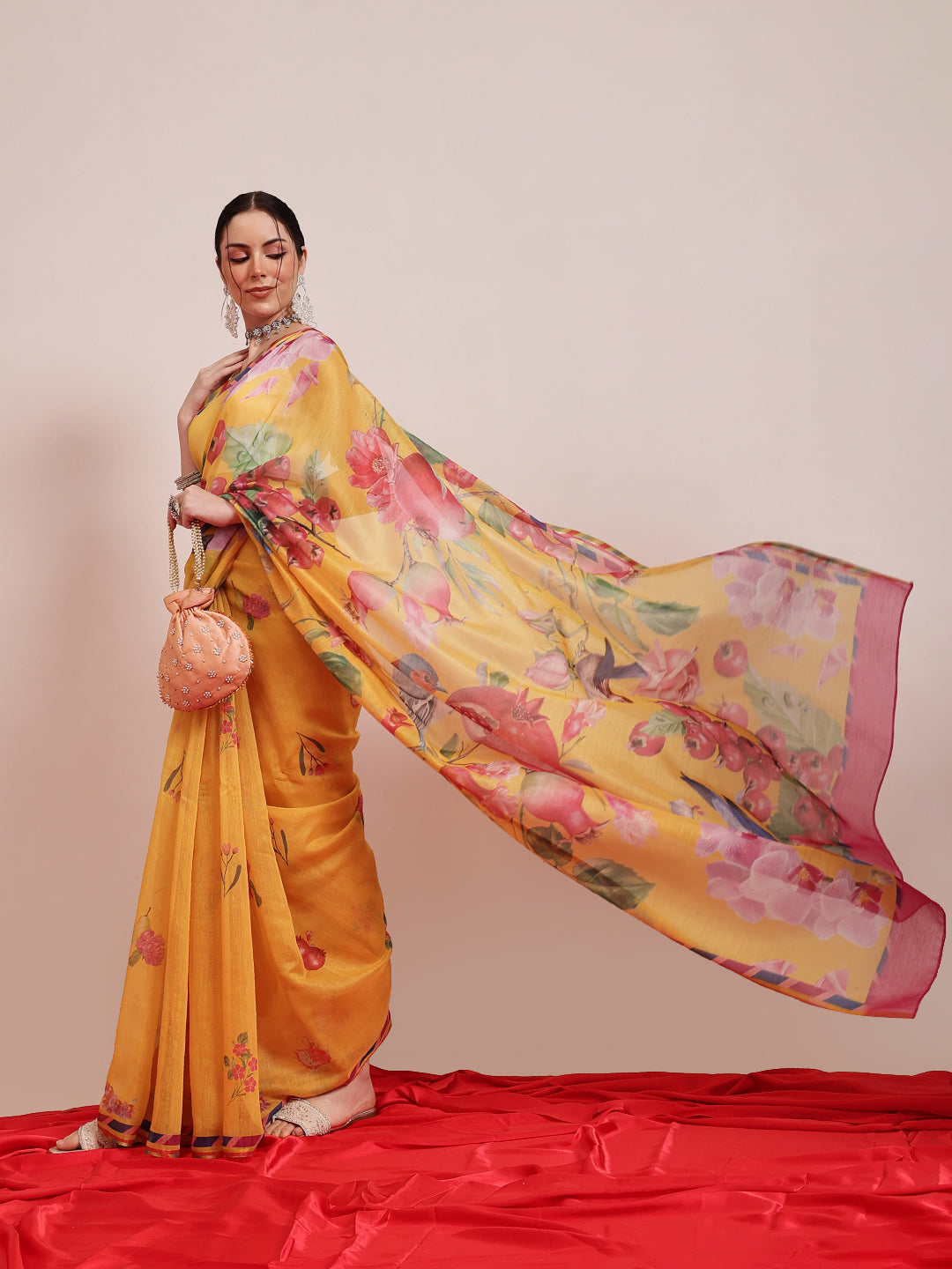 Fruits Printed Chanderi Cotton Saree