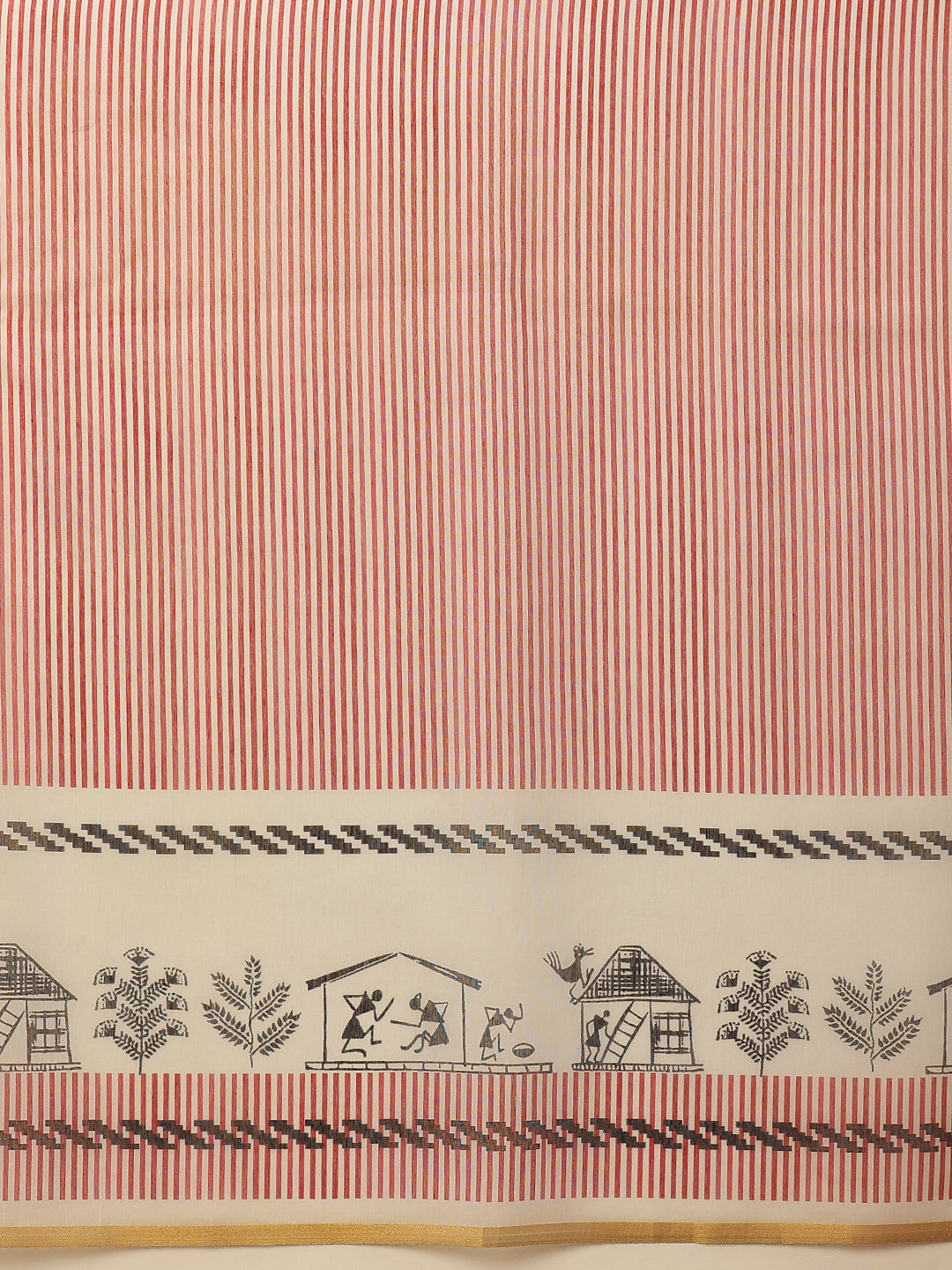 Striped Chanderi Cotton Digital Printed Maroon Saree