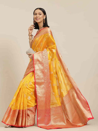 Women's Kanjivaram Silk Woven Saree – Yellow