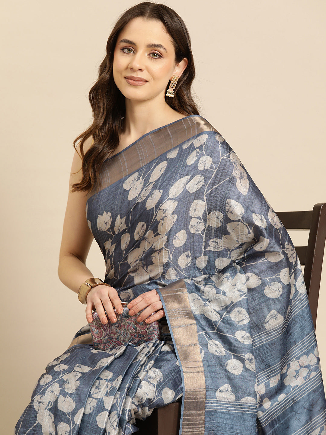 Floral Print Soft Silk Zari Woven Saree
