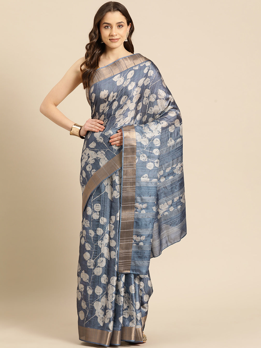 Floral Print Soft Silk Zari Woven Saree