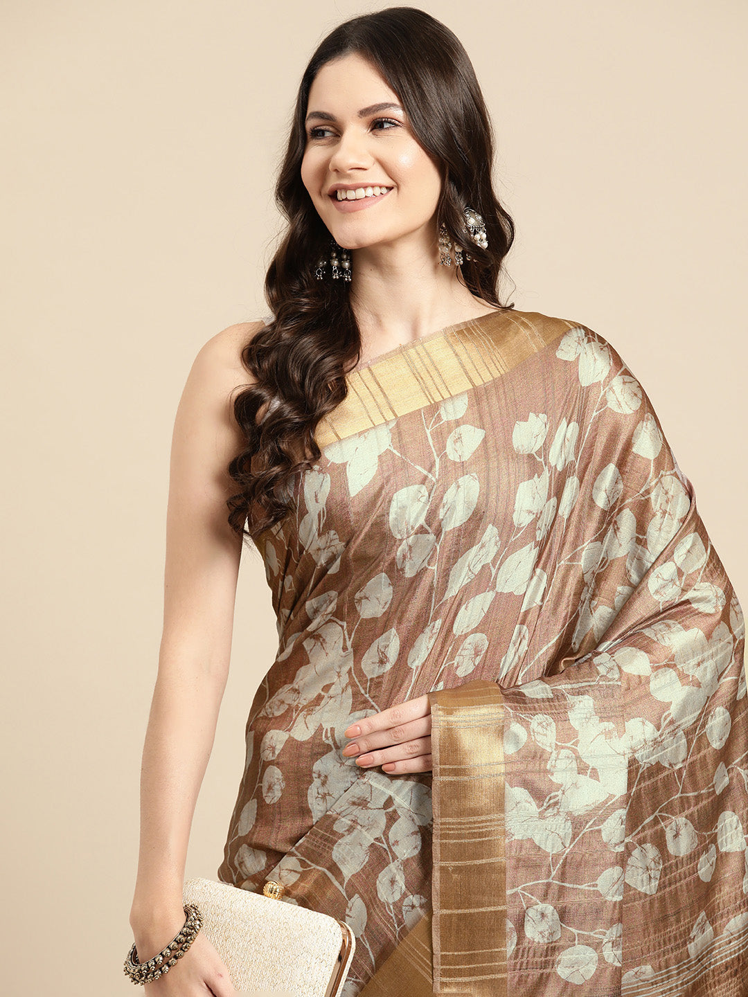 Floral Print Soft Silk Zari Woven Saree