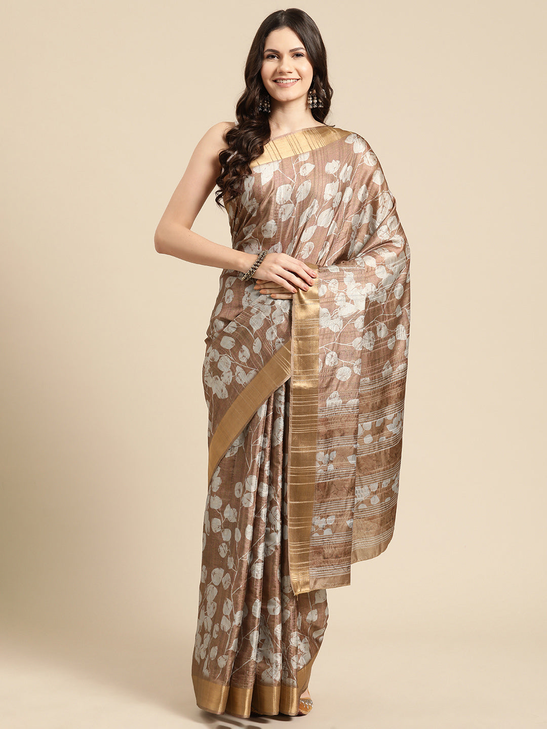 Floral Print Soft Silk Zari Woven Saree