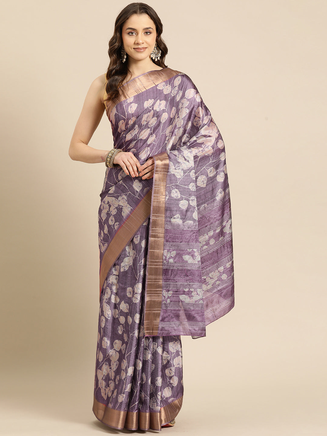 Floral Print Soft Silk Zari Woven Saree
