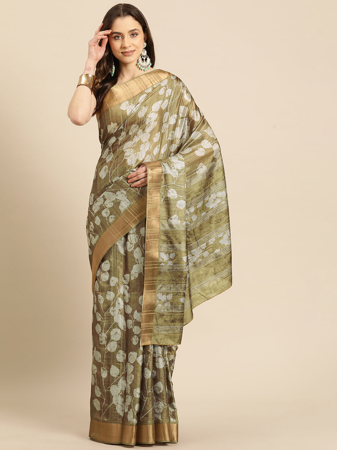 Floral Print Soft Silk Zari Woven Saree