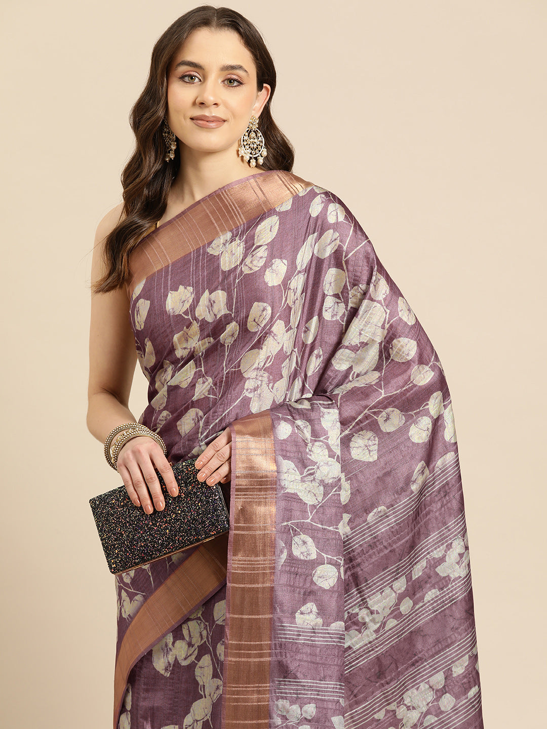 Floral Print Soft Silk Zari Woven Saree