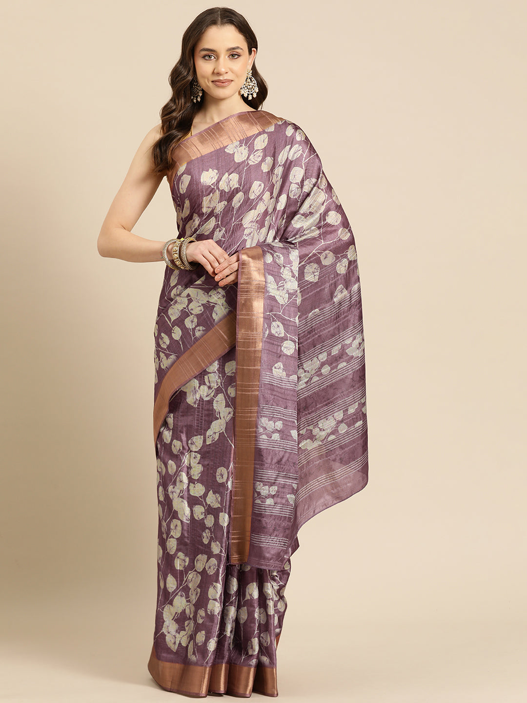 Floral Print Soft Silk Zari Woven Saree