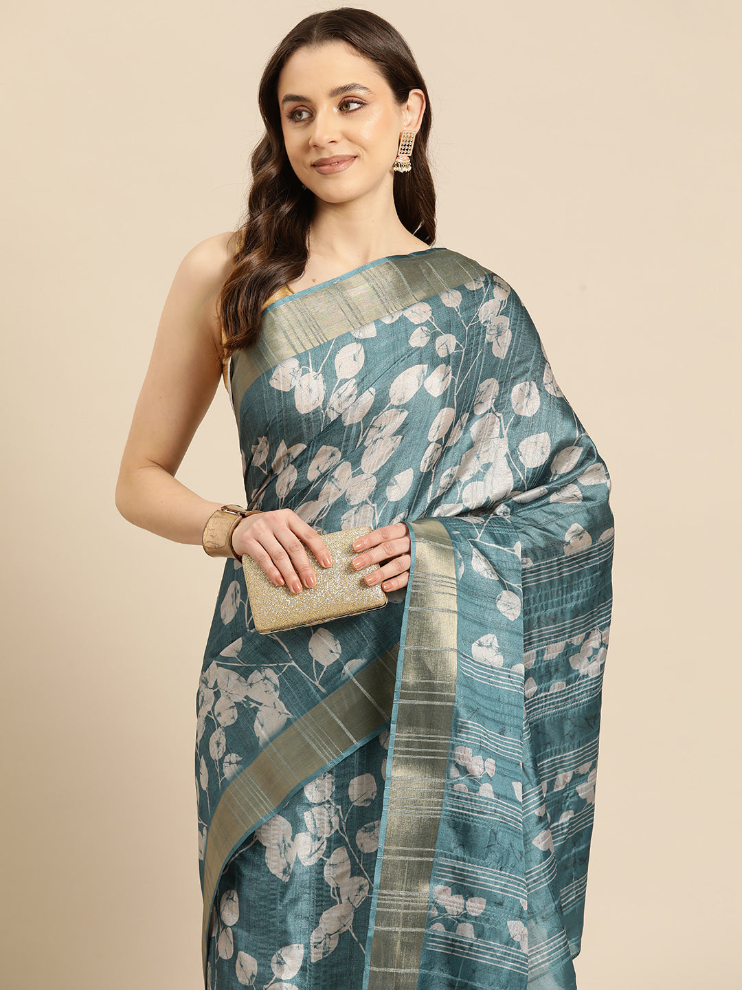 Floral Print Soft Silk Zari Woven Saree
