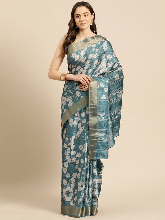 Floral Print Soft Silk Zari Woven Saree