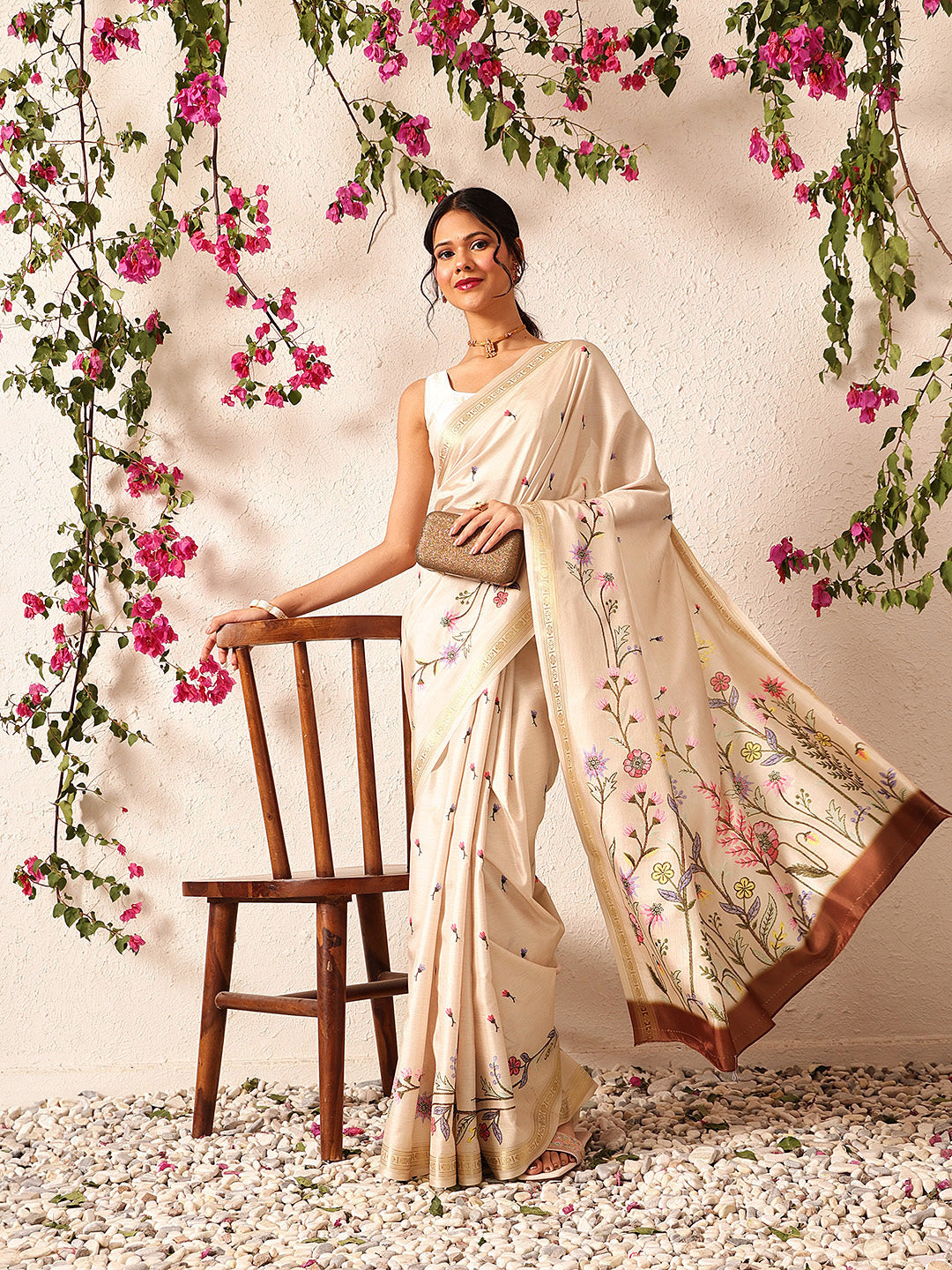 Tussar Color Soft Silk Floral Digital Printed Saree