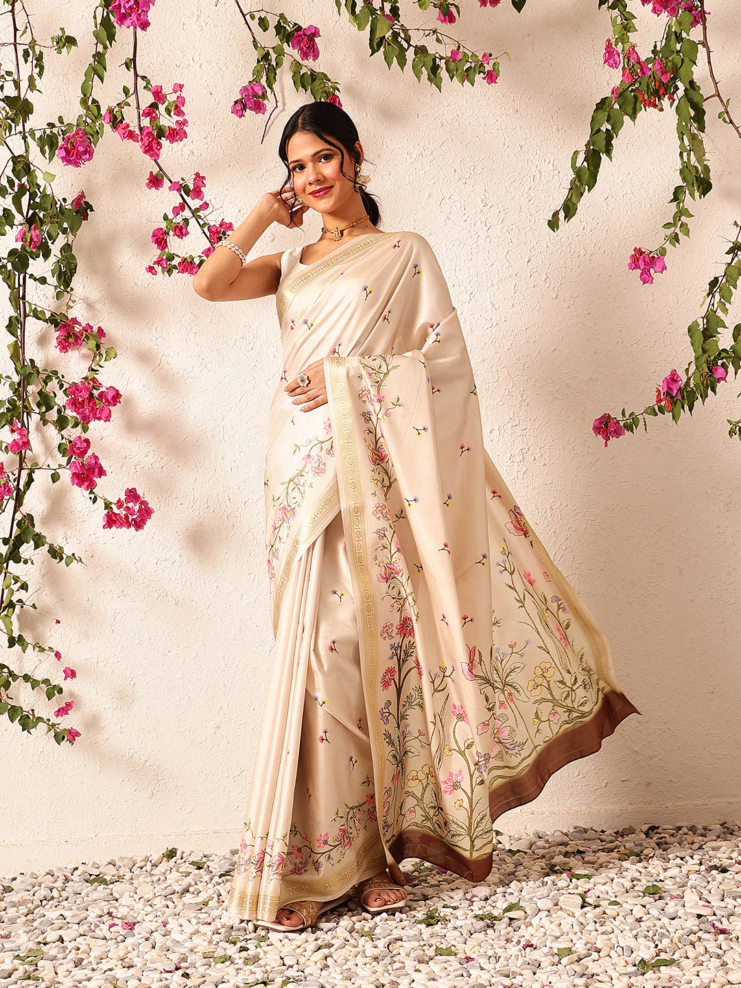 Tussar Color Soft Silk Floral Digital Printed Saree