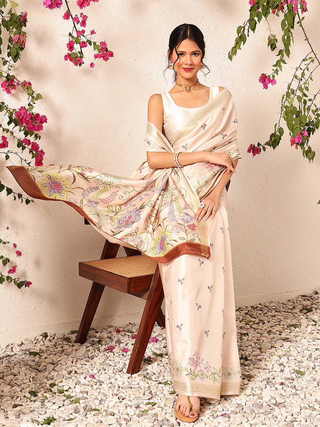 Tussar Color Soft Silk Floral Digital Printed Saree