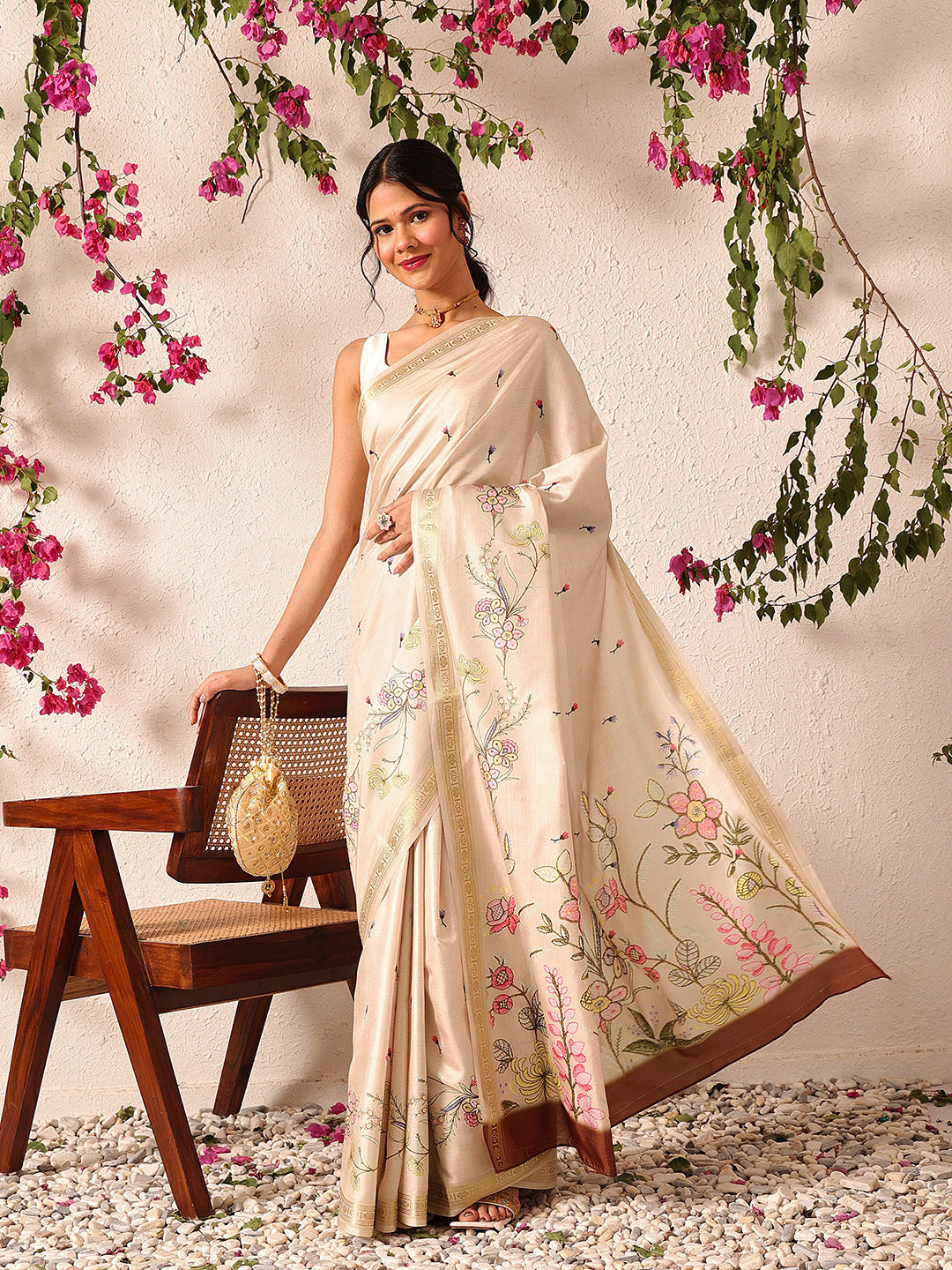 Tussar Color Soft Silk Floral Digital Printed Saree