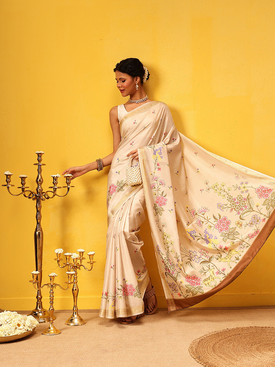 Tussar Color Soft Silk Floral Digital Printed Saree