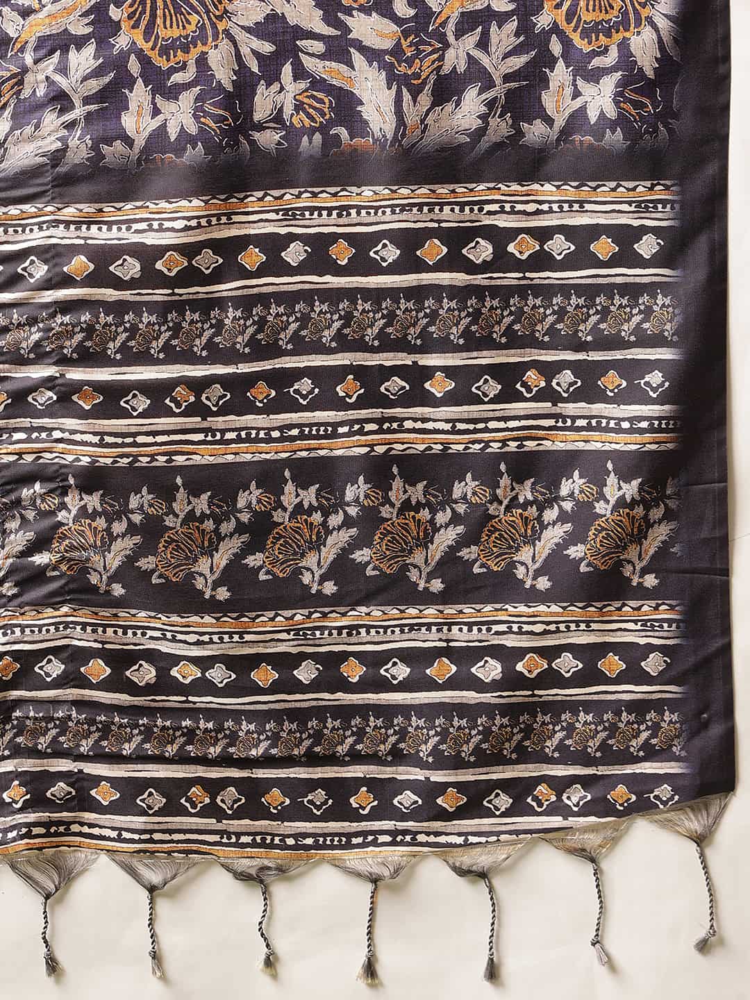 Ajrakh Printed Soft Silk Saree With Unstitched Printed Blouse – Blue – view 6