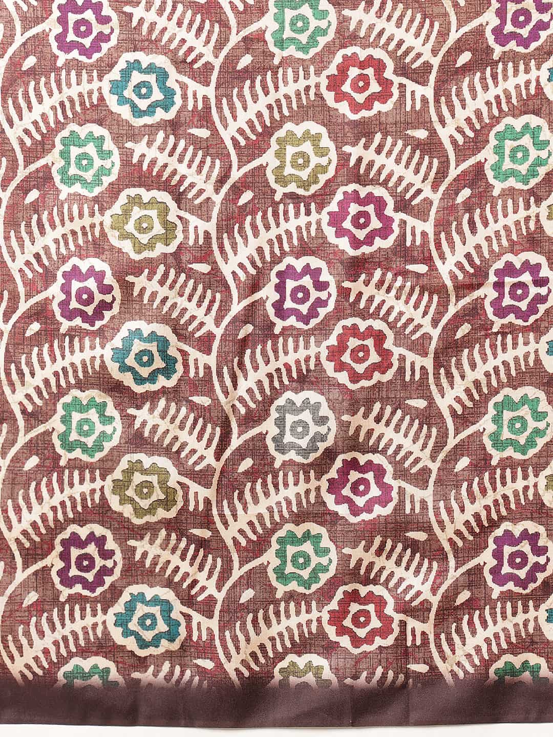 Ajrakh Printed Soft Silk Saree With Unstitched Printed Blouse – Brown – view 5