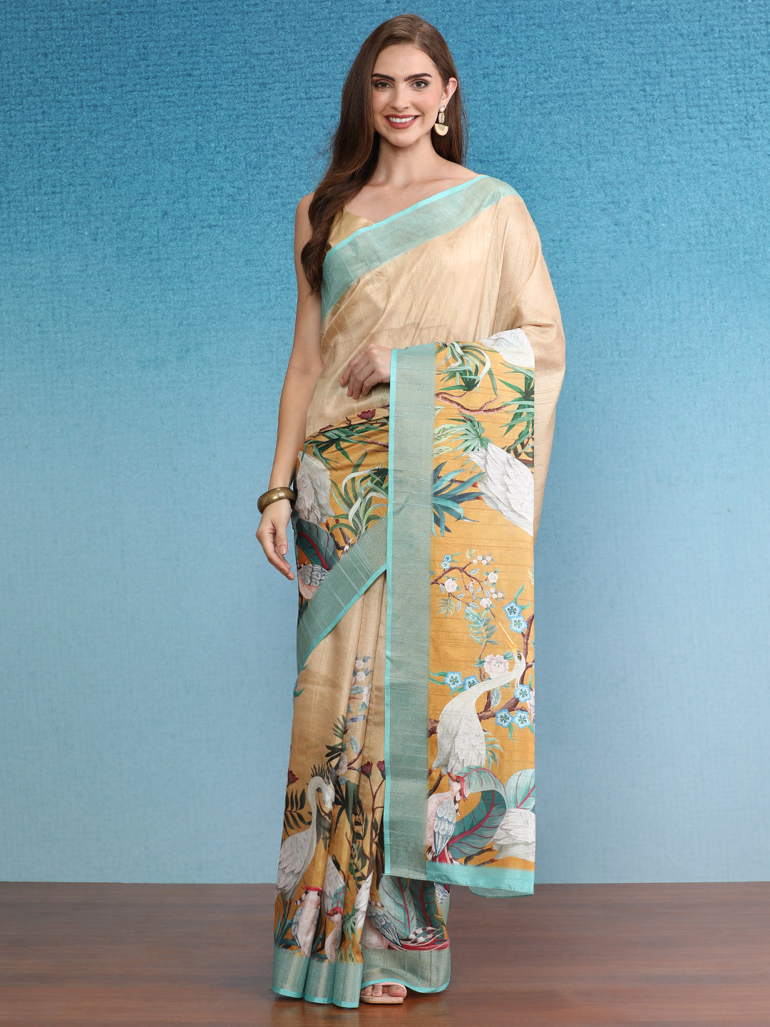 Vibrant Hues Digital Printed Zari Border Silk Saree