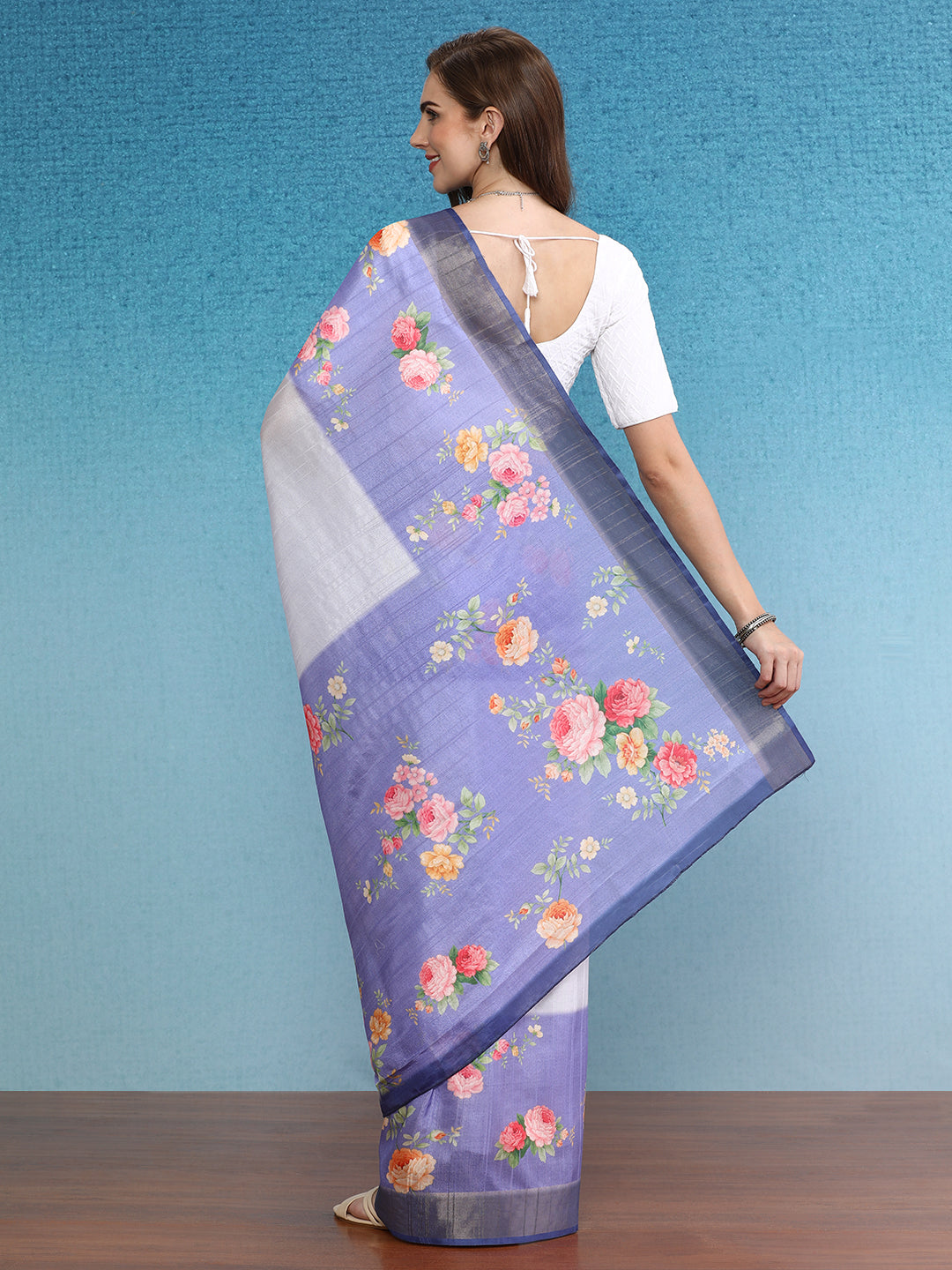 Vibrant Hues Digital Printed Zari Border Silk Saree