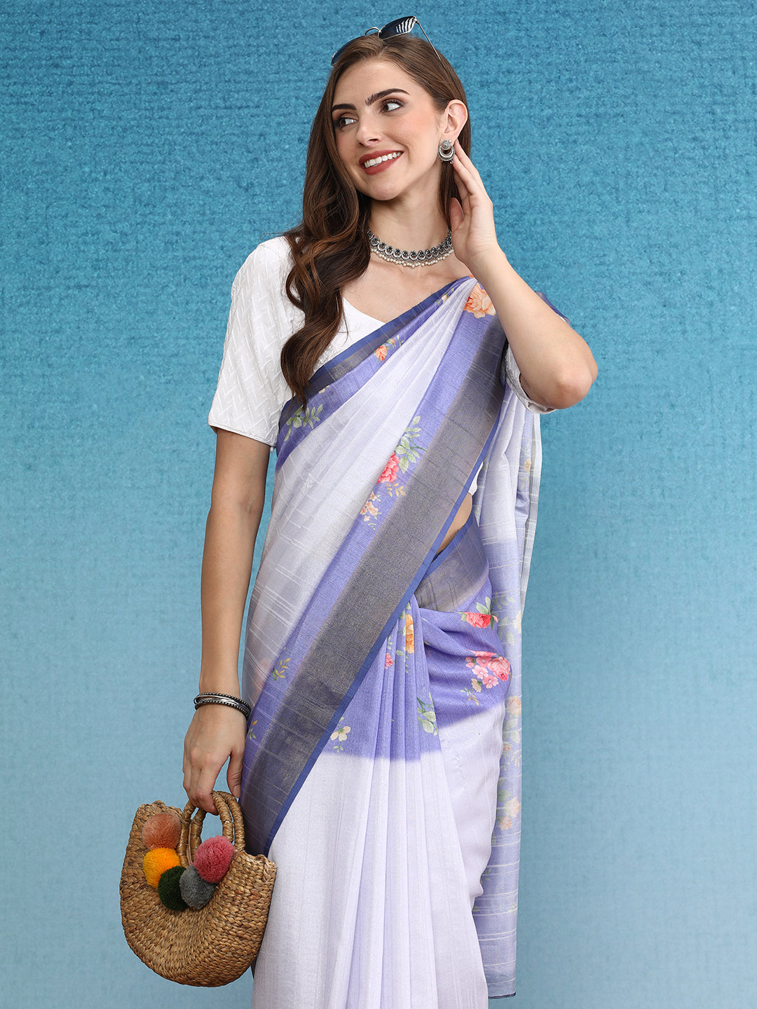 Vibrant Hues Digital Printed Zari Border Silk Saree