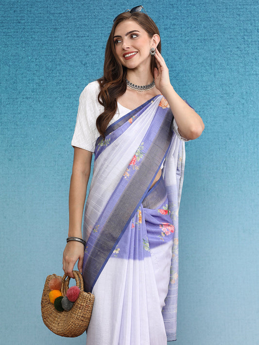 Vibrant Hues Digital Printed Zari Border Silk Saree
