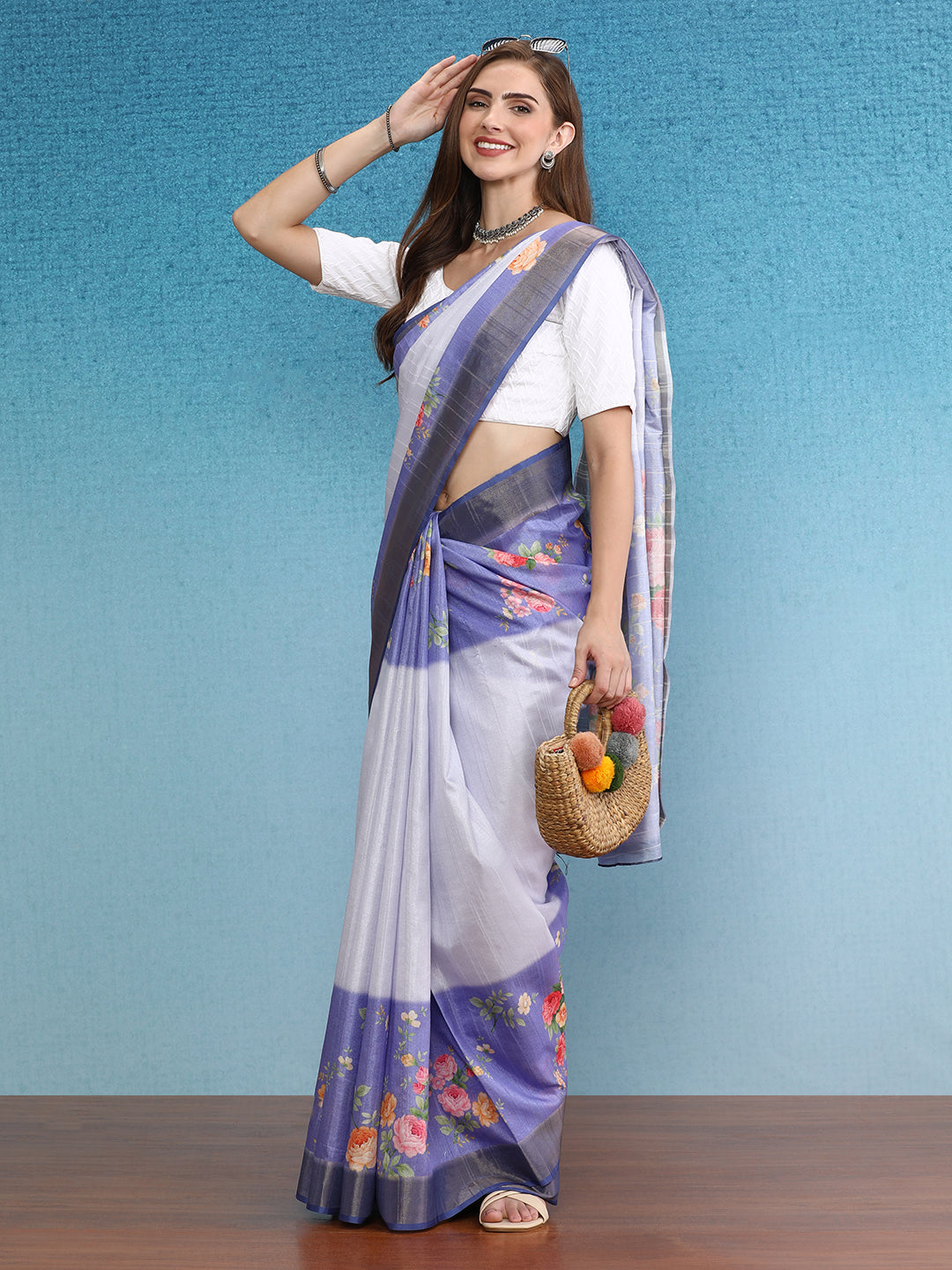 Vibrant Hues Digital Printed Zari Border Silk Saree
