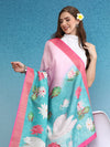 Vibrant Hues Digital Printed Zari Border Silk Saree