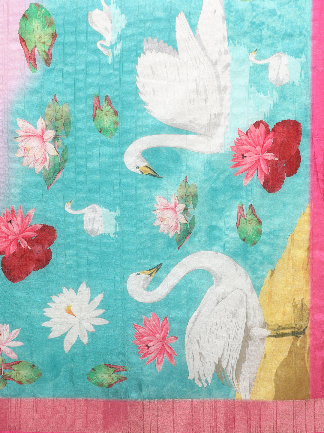 Vibrant Hues Digital Printed Zari Border Silk Saree