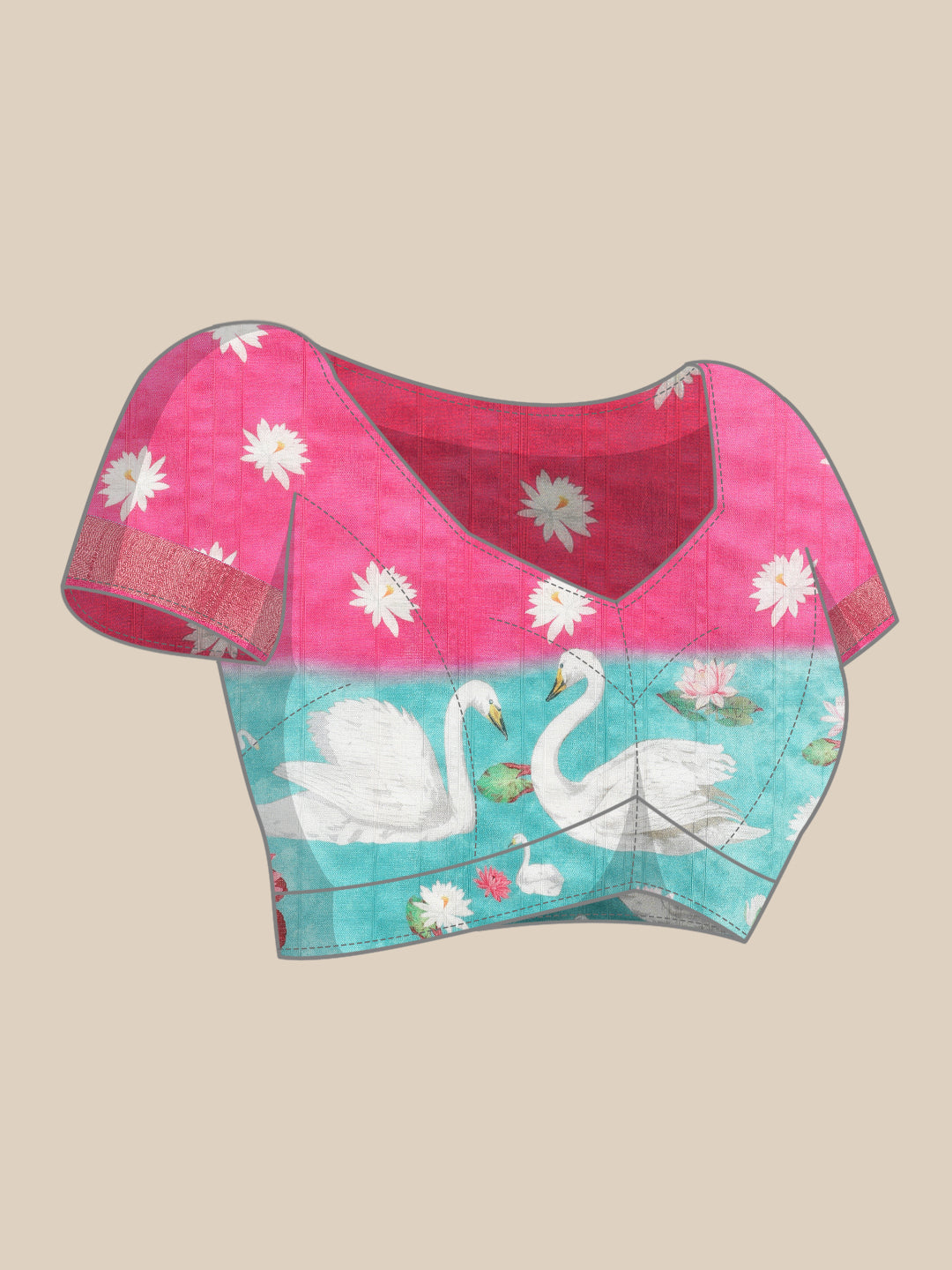 Vibrant Hues Digital Printed Zari Border Silk Saree