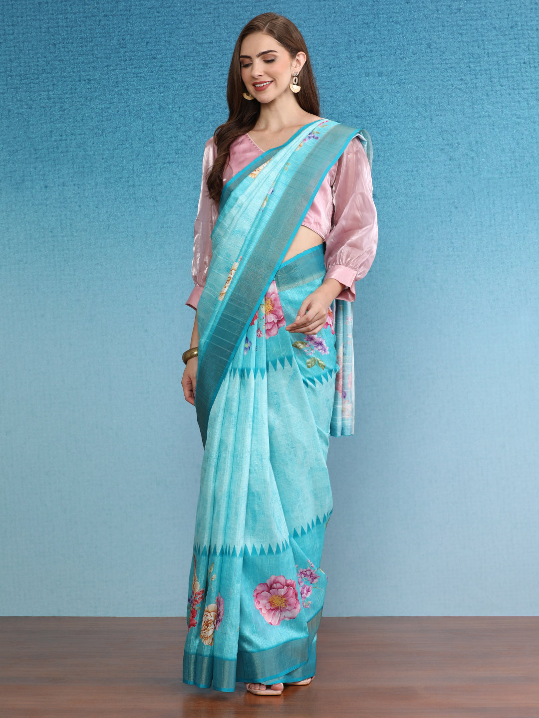 Vibrant Hues Digital Printed Zari Border Silk Saree