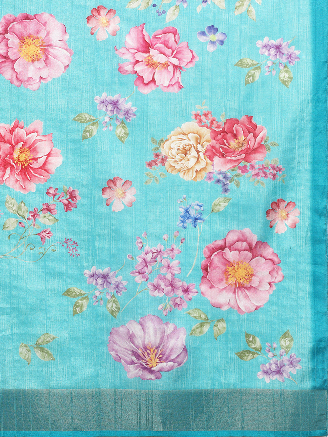 Vibrant Hues Digital Printed Zari Border Silk Saree