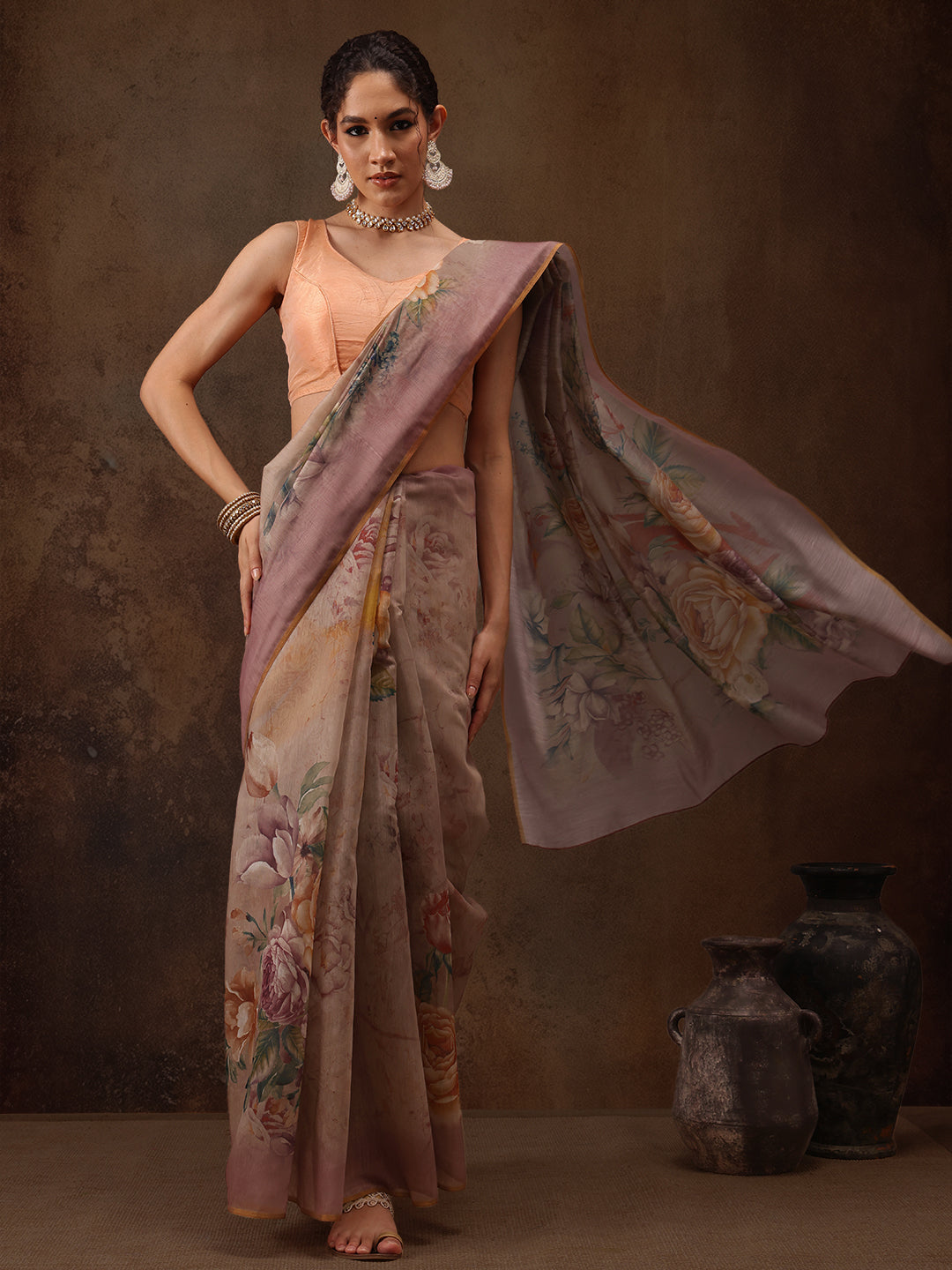 Floral Printed Cotton Blend Saree