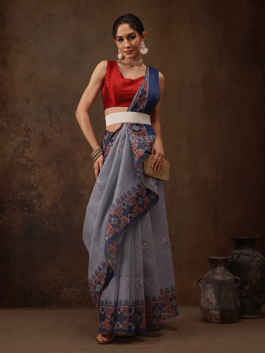 Floral Printed Cotton Blend Saree